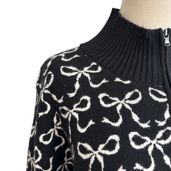 Anthropologie Maeve Montana Mock Neck Half Zip Sweater Black White Size XS - Picture 3 of 13